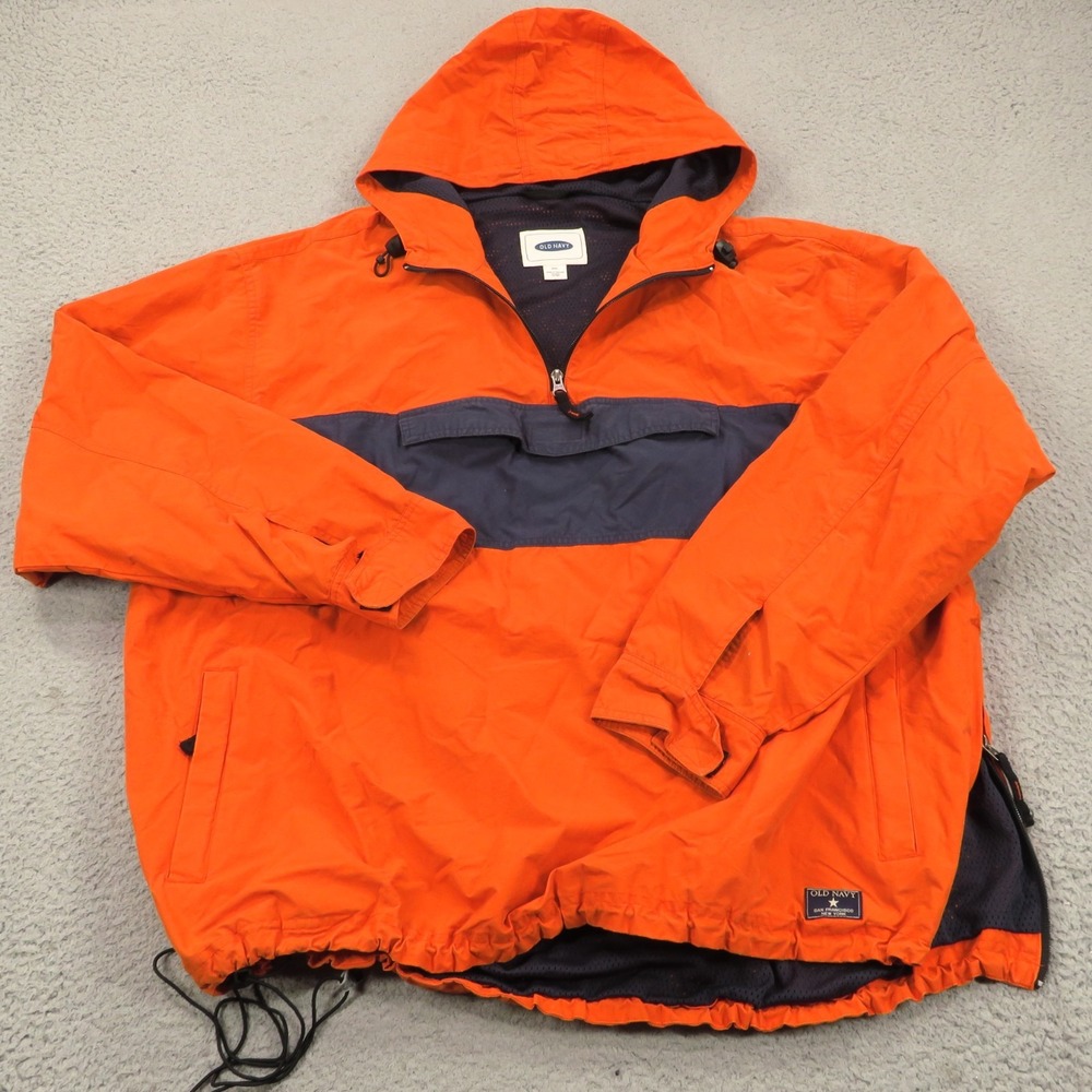 VINTAGE Old Navy Jacket XXL Mens Pullover Windbreaker Anorak Safety Orange Y2K